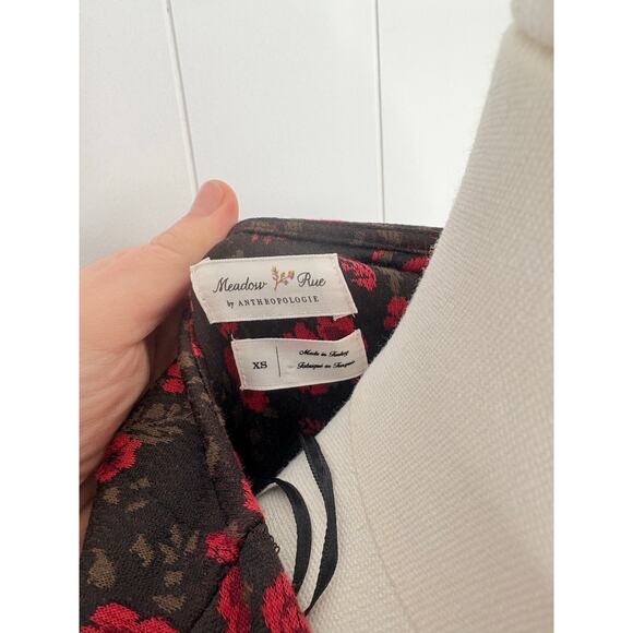 Anthro Meadow & Rue Heartland Floral Faux Wrap Peplum Top Size XS Black Red - Picture 12 of 12